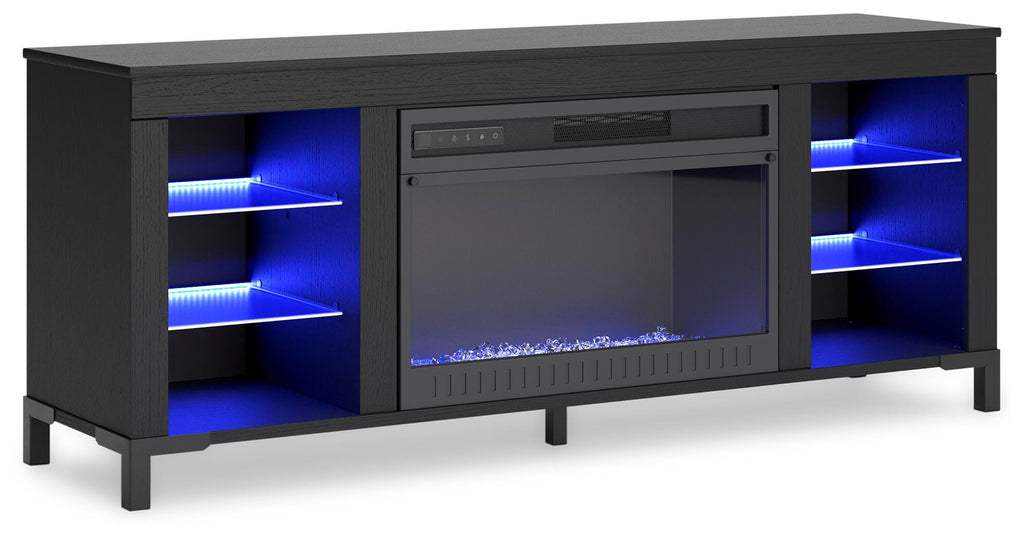 Cayberry 60" TV Stand with Electric Fireplace in Black, angle view