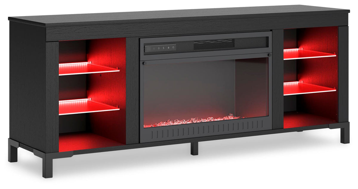 Cayberry 60" TV Stand with Electric Fireplace in Black, angle view