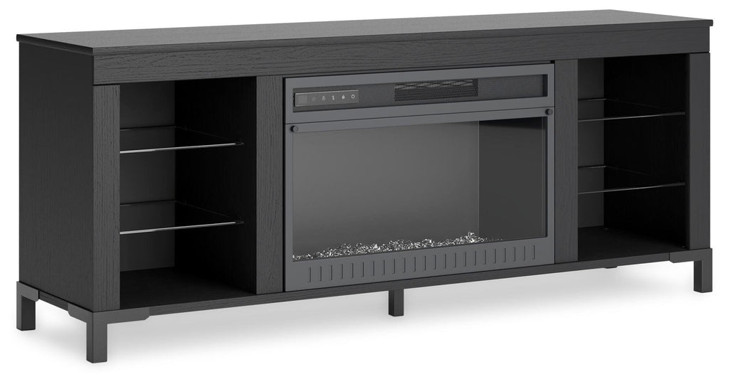 Cayberry 60" TV Stand with Electric Fireplace in Black, angle view