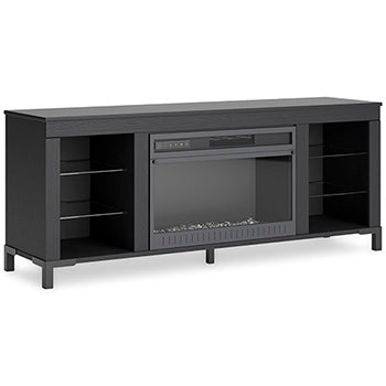 Cayberry 60" TV Stand with Electric Fireplace in Black, angle view