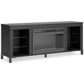 Cayberry 60" TV Stand with Electric Fireplace in Black, angle view