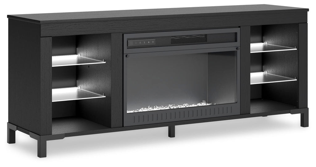 Cayberry 60" TV Stand with Electric Fireplace in Black, angle view