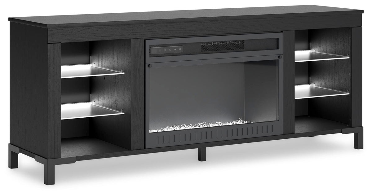 Cayberry 60" TV Stand with Electric Fireplace in Black, angle view