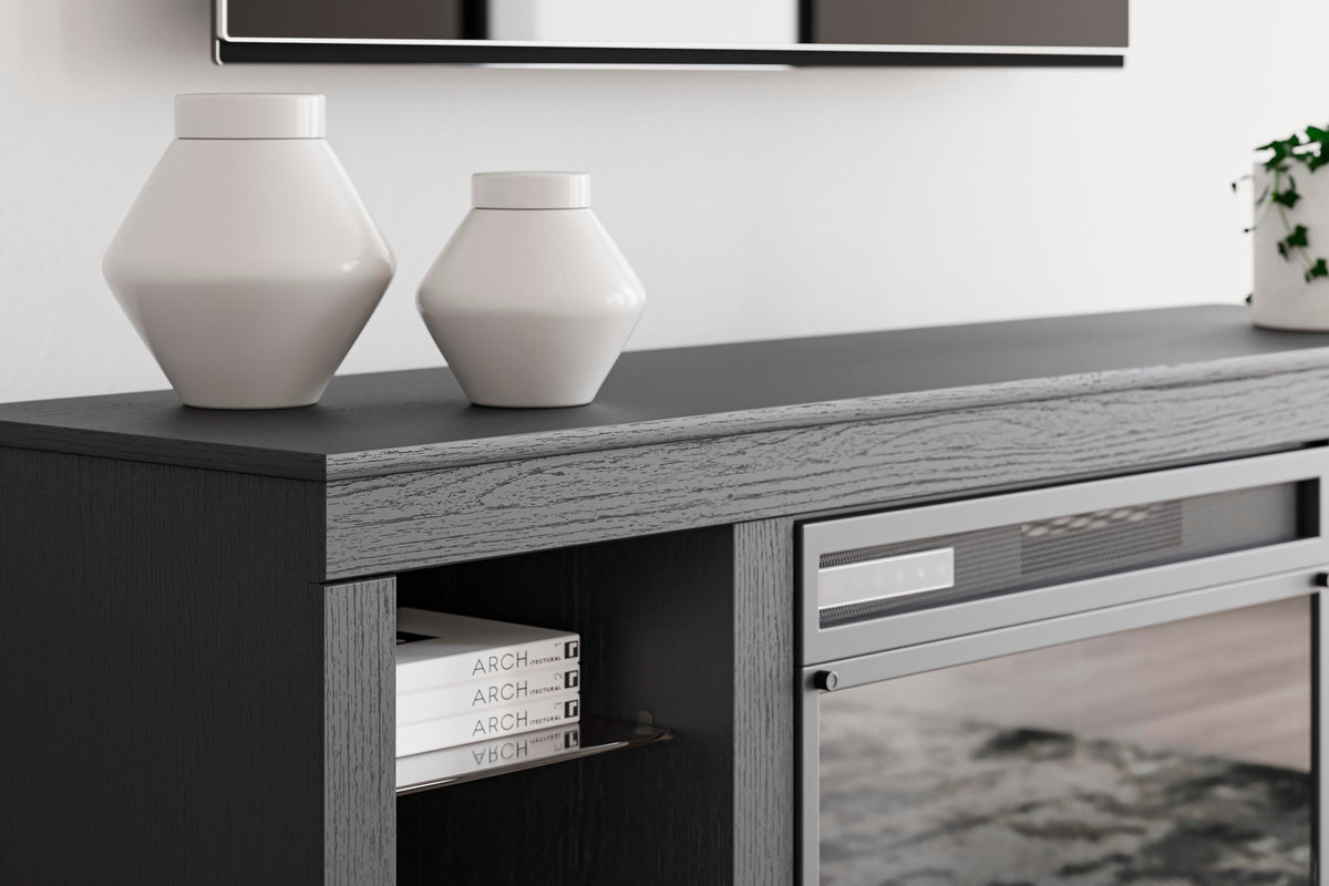 Cayberry 60" TV Stand with Electric Fireplace in Black, detail view