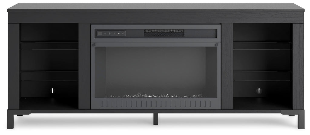 Cayberry 60" TV Stand with Electric Fireplace in Black, front view