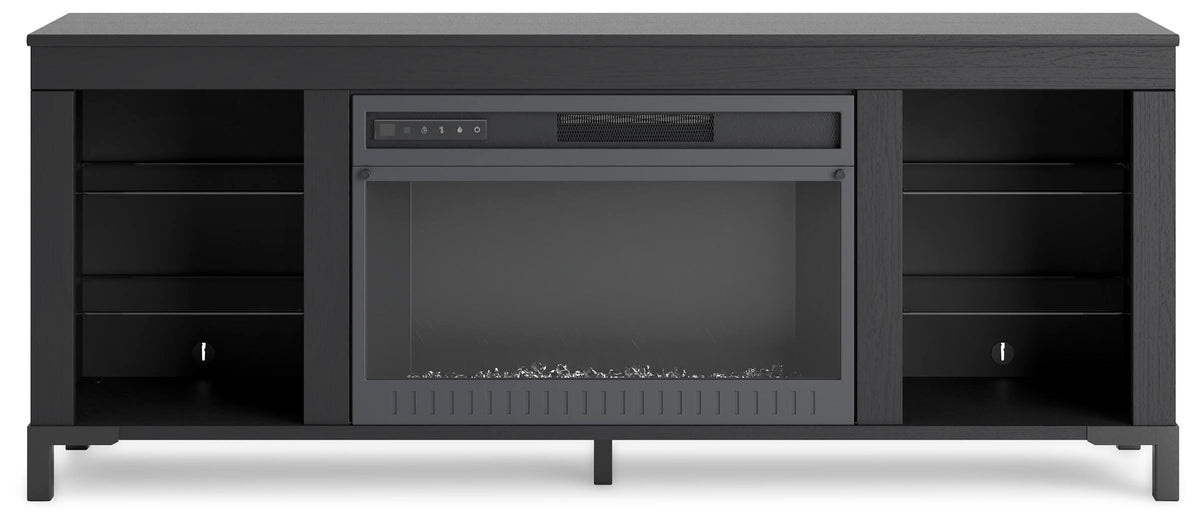 Cayberry 60" TV Stand with Electric Fireplace in Black, front view