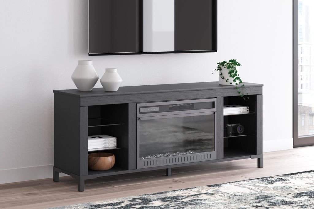 Cayberry 60" TV Stand with Electric Fireplace in Black, alternate view 3