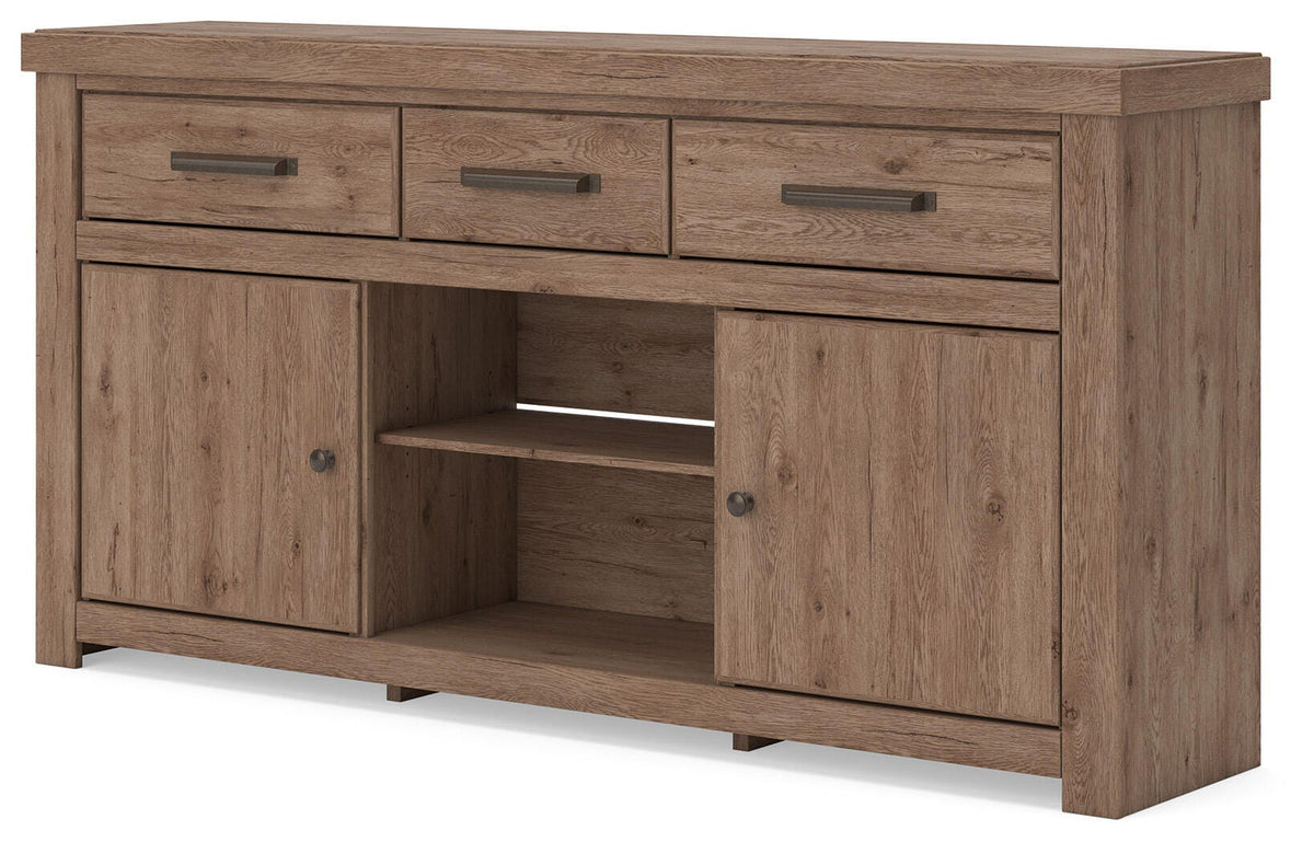 Garistyn 73" TV Stand in Brown, angle view