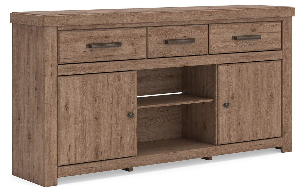 Garistyn 73" TV Stand in Brown, angle view