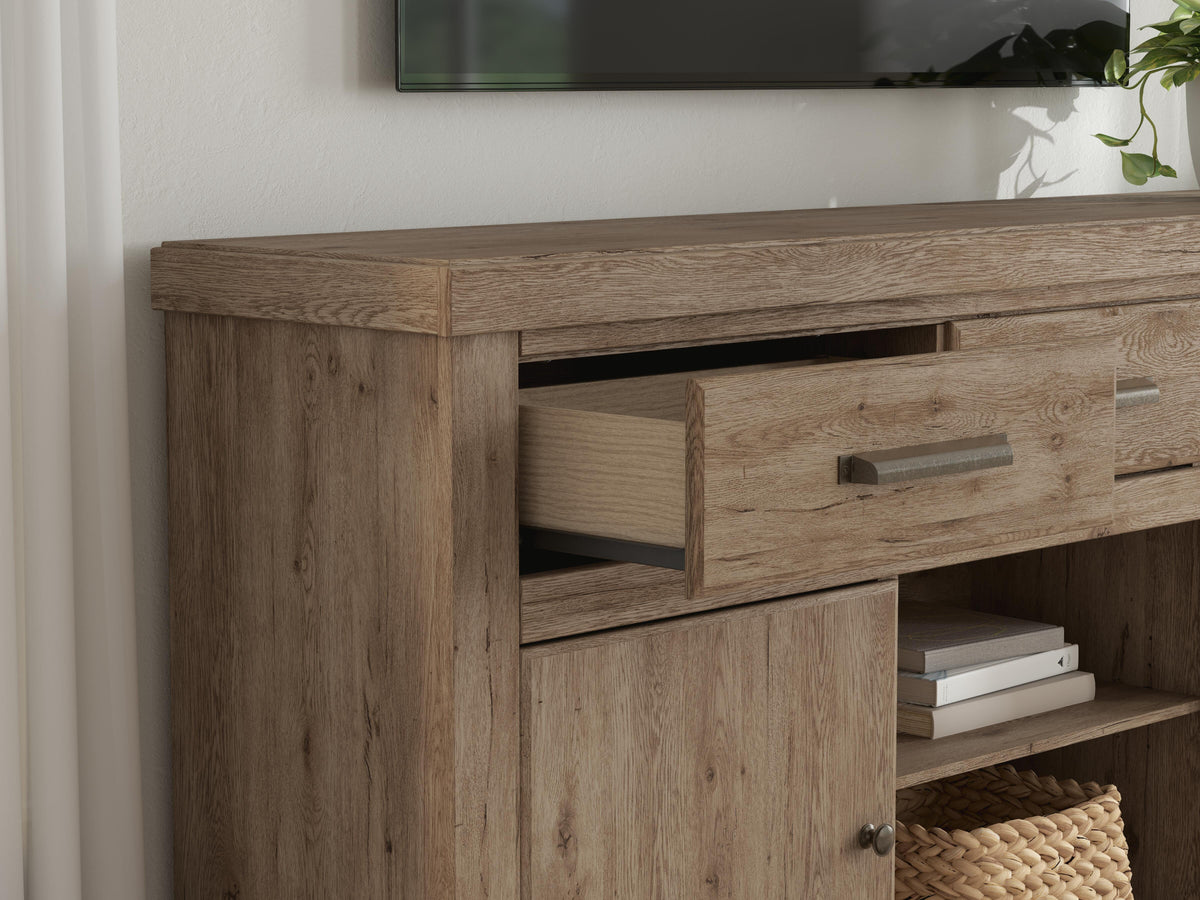 Garistyn 73" TV Stand in Brown, detail view