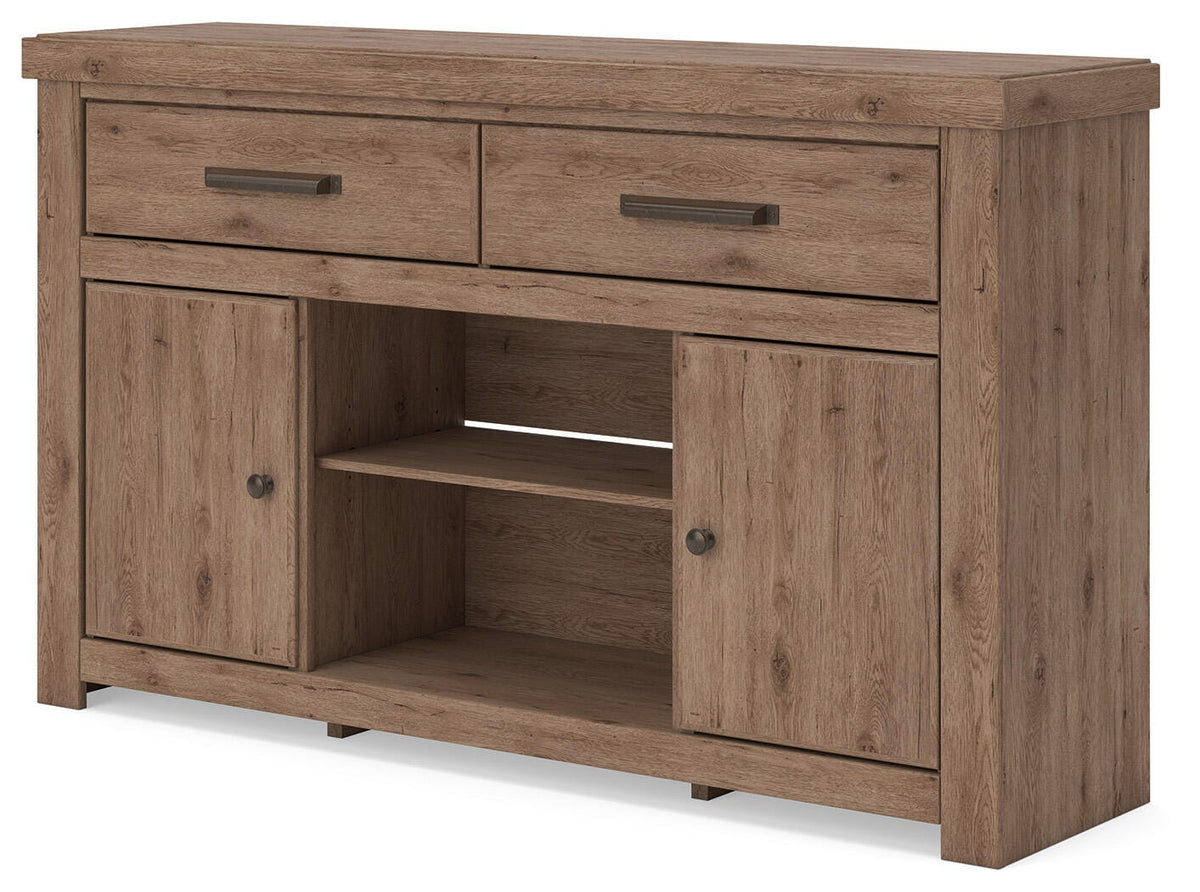 Garistyn 62" TV Stand in Brown, angle view