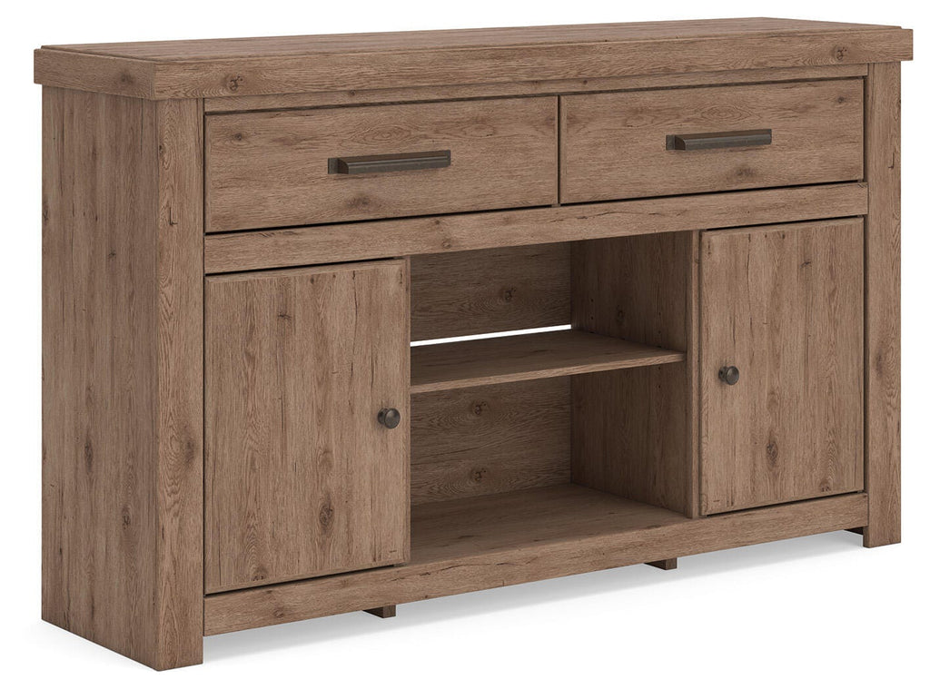 Garistyn 62" TV Stand in Brown, angle view