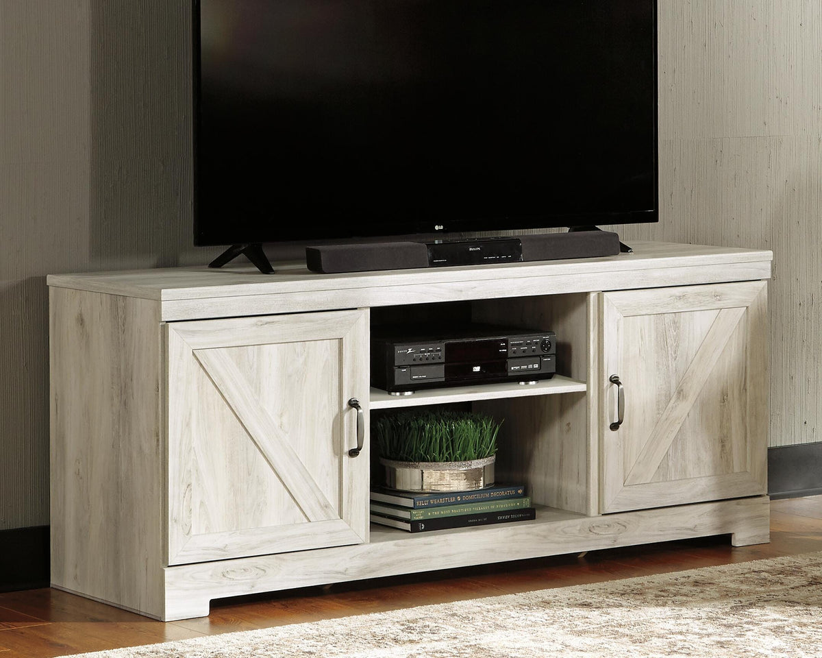 Bellaby 63" TV Stand in Whitewash, lifestyle view