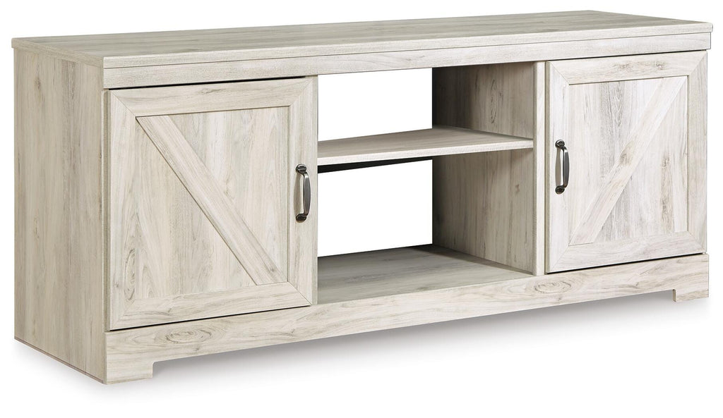 Bellaby 63" TV Stand in Whitewash, angle view