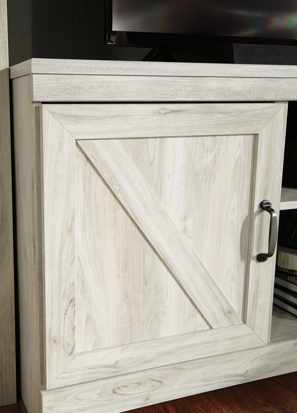 Bellaby 63" TV Stand in Whitewash, detail view