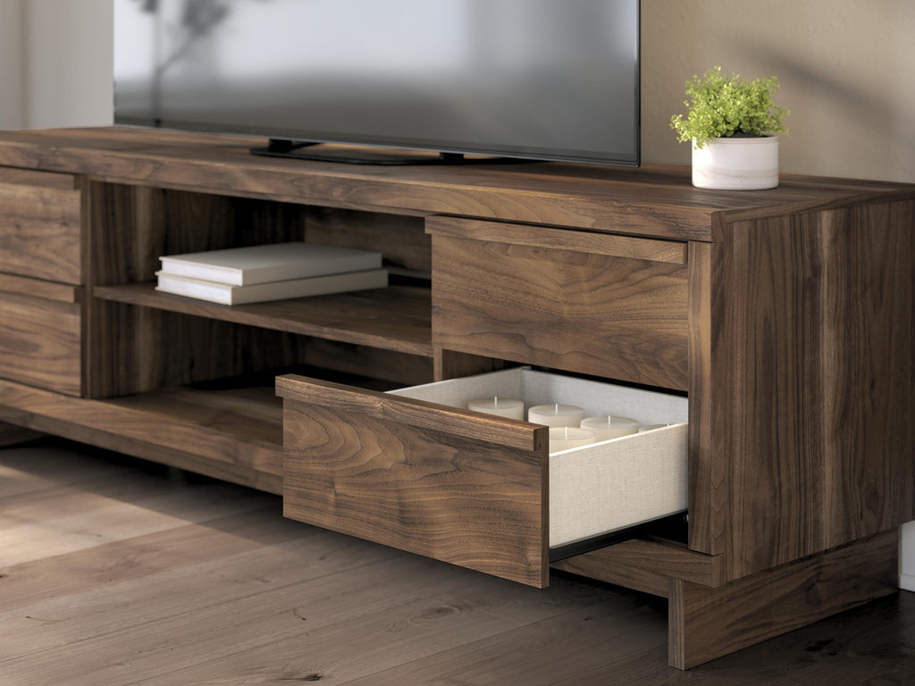 Zadilyn 72" TV Stand in Brown, detail view