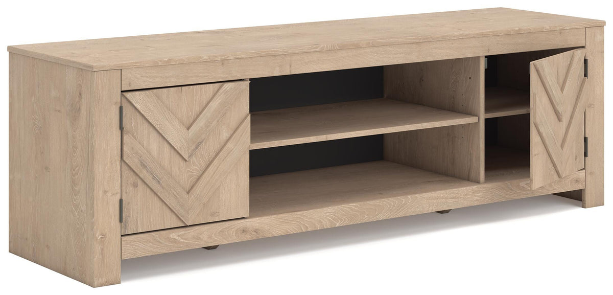 Cayboni 71" TV Stand in Tan, open view