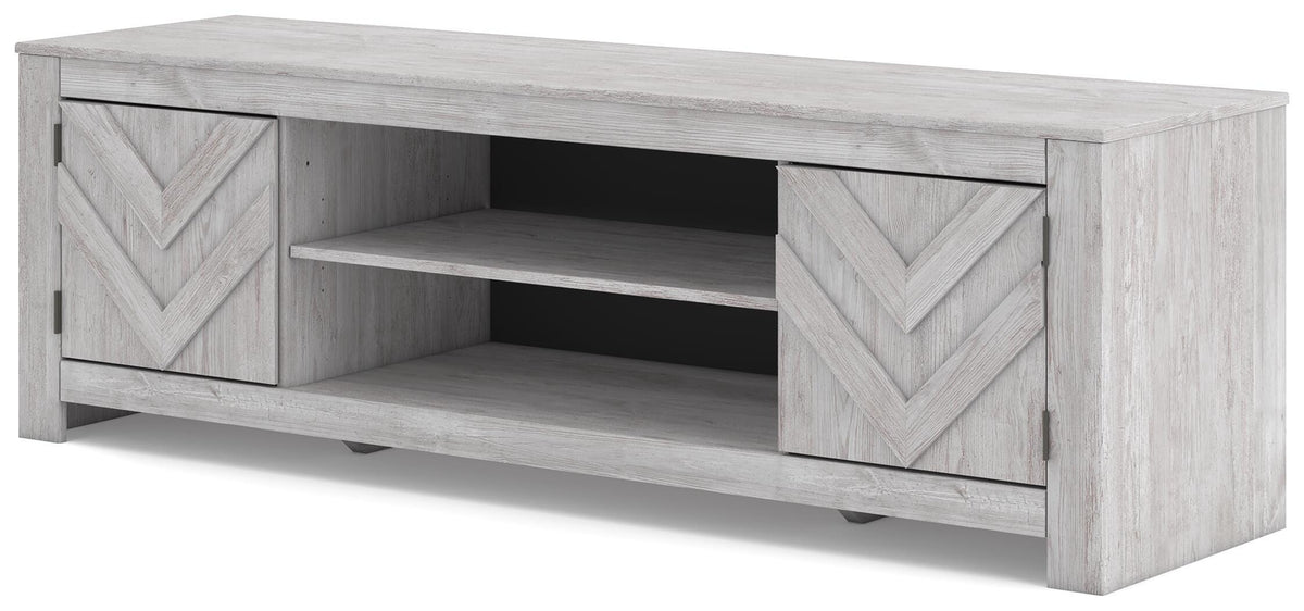Cayboni 71" TV Stand in Whitewash, angle view