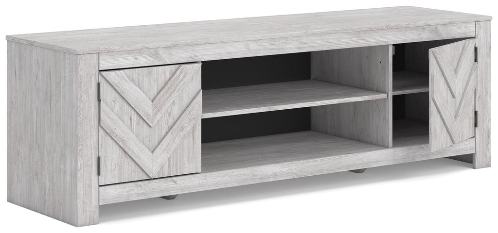 Cayboni 71" TV Stand in Whitewash, open view