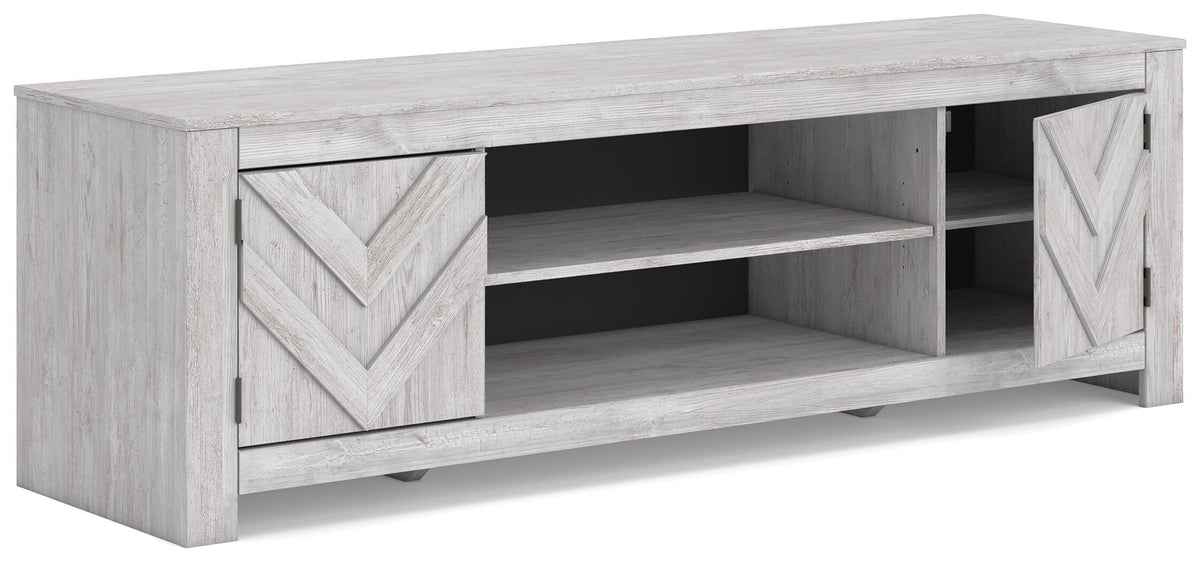 Cayboni 71" TV Stand in Whitewash, open view