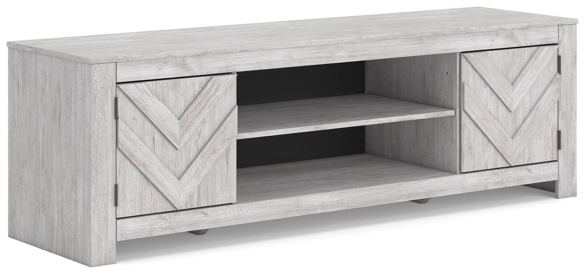 Cayboni 71" TV Stand in Whitewash, angle view