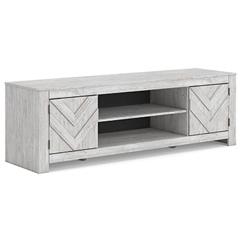 Cayboni 71" TV Stand in Whitewash, angle view