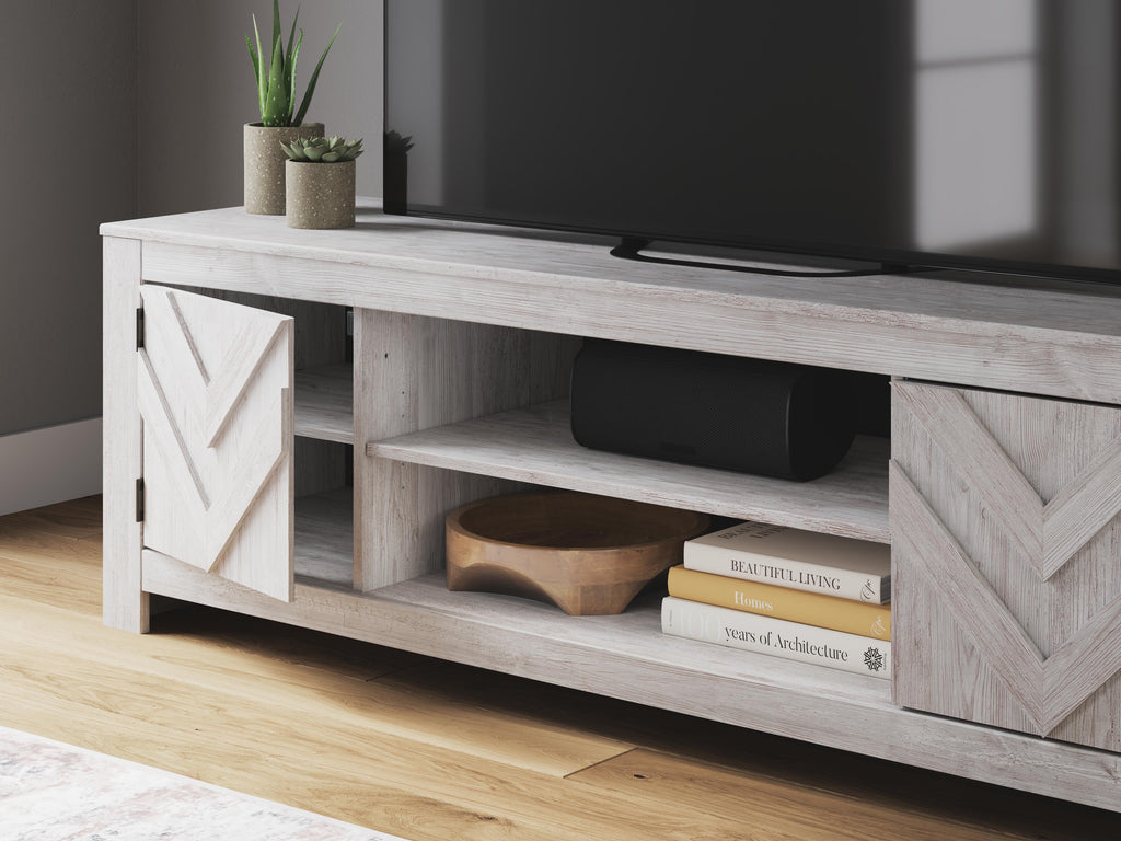 Cayboni 71" TV Stand in Whitewash, detail view