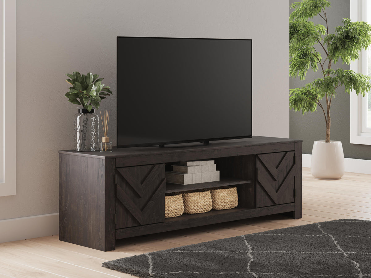 Cayboni 71" TV Stand in Black, lifestyle view