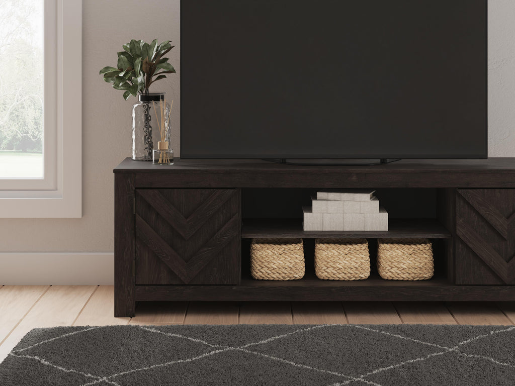 Cayboni 71" TV Stand in Black, lifestyle view