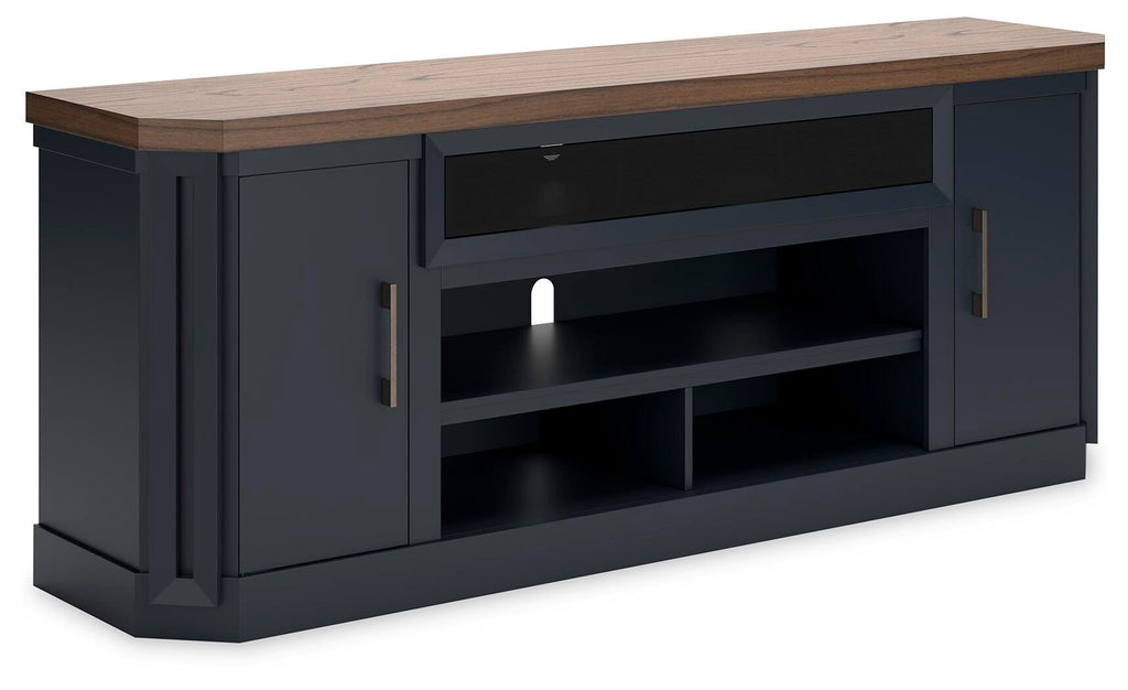 Landocken 83" TV Stand in Brown/Blue, closed view