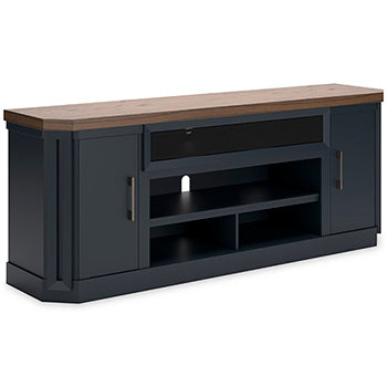 Landocken 83" TV Stand in Brown/Blue, closed view