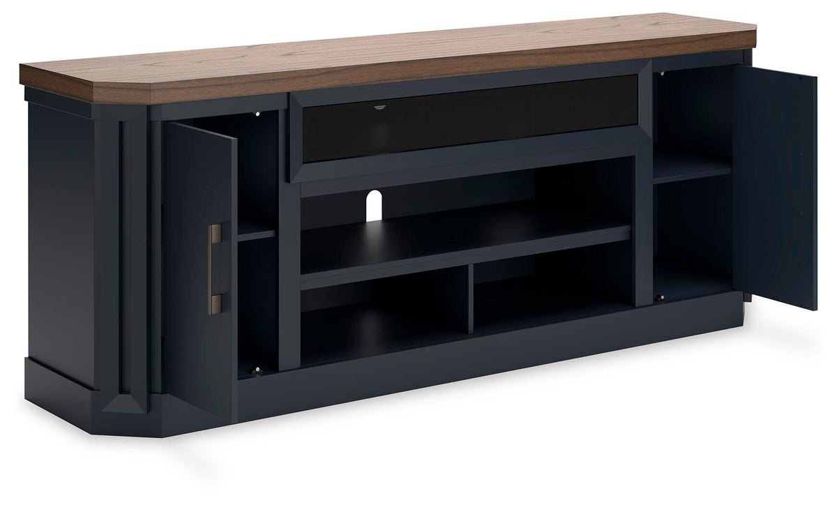 Landocken 83" TV Stand in Brown/Blue, open view