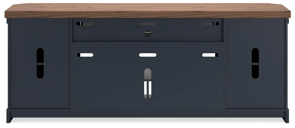 Landocken 83" TV Stand in Brown/Blue, back view