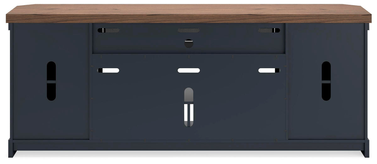 Landocken 83" TV Stand in Brown/Blue, back view
