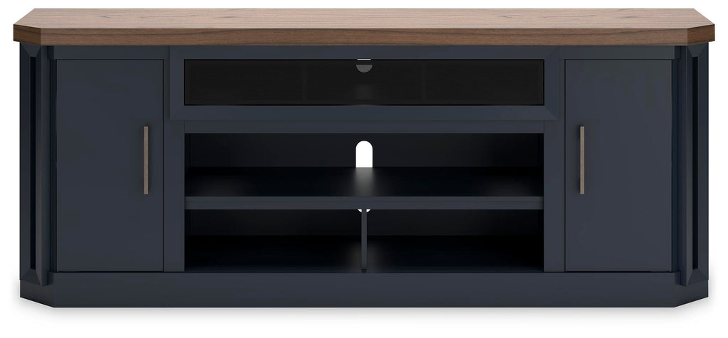 Landocken 83" TV Stand in Brown/Blue, front view
