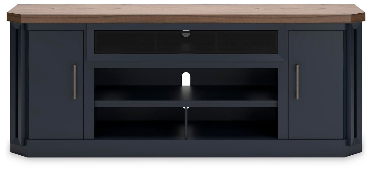 Landocken 83" TV Stand in Brown/Blue, front view