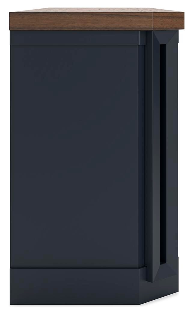 Landocken 83" TV Stand in Brown/Blue, side view