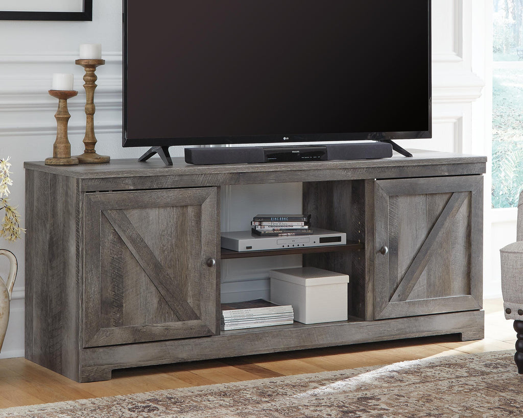 Wynnlow 63" TV Stand in Gray, lifestyle view
