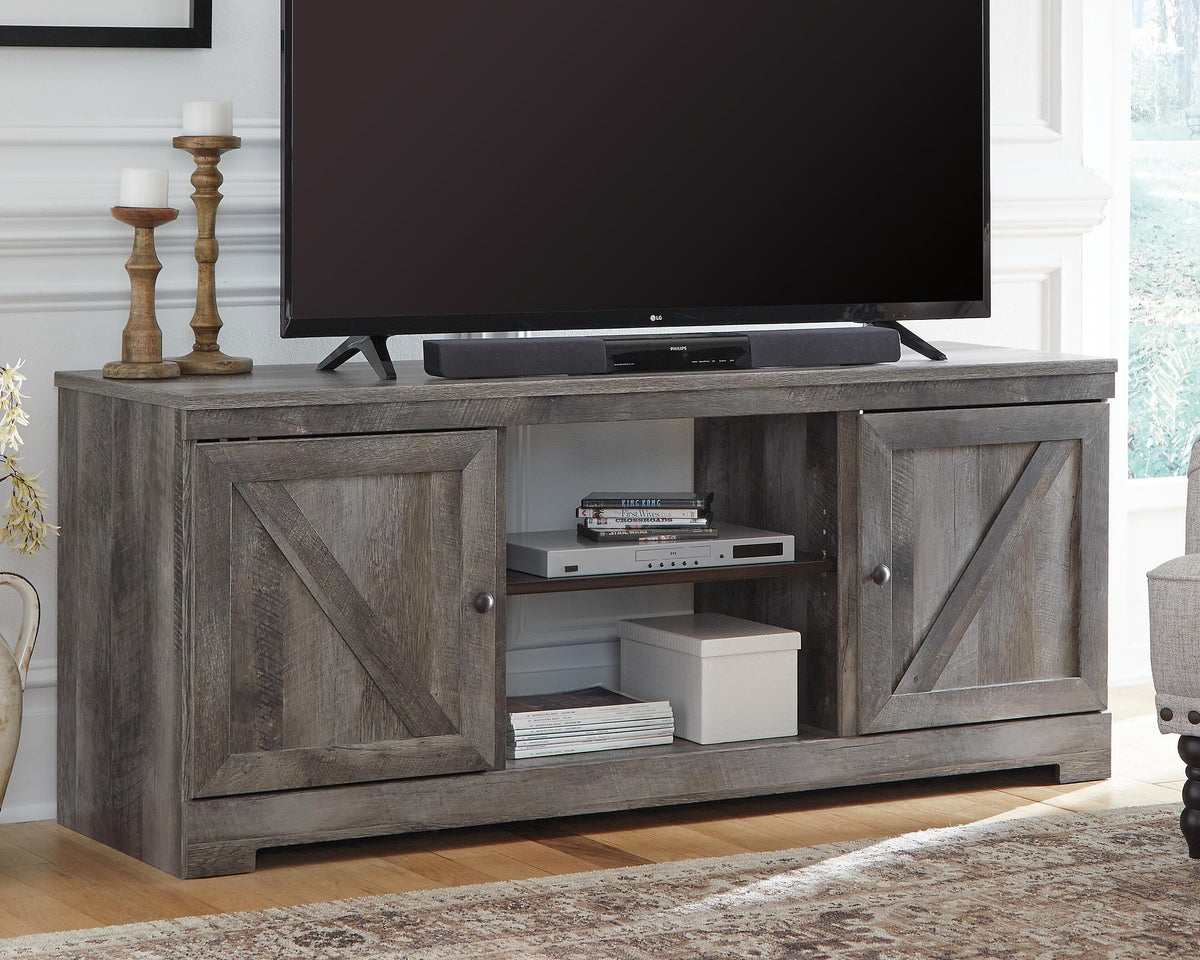 Wynnlow 63" TV Stand in Gray, lifestyle view