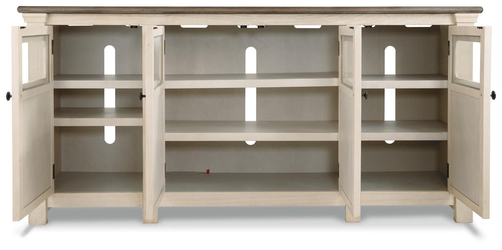 Bolanburg 74" TV Stand in White/Weathered Gray, front view