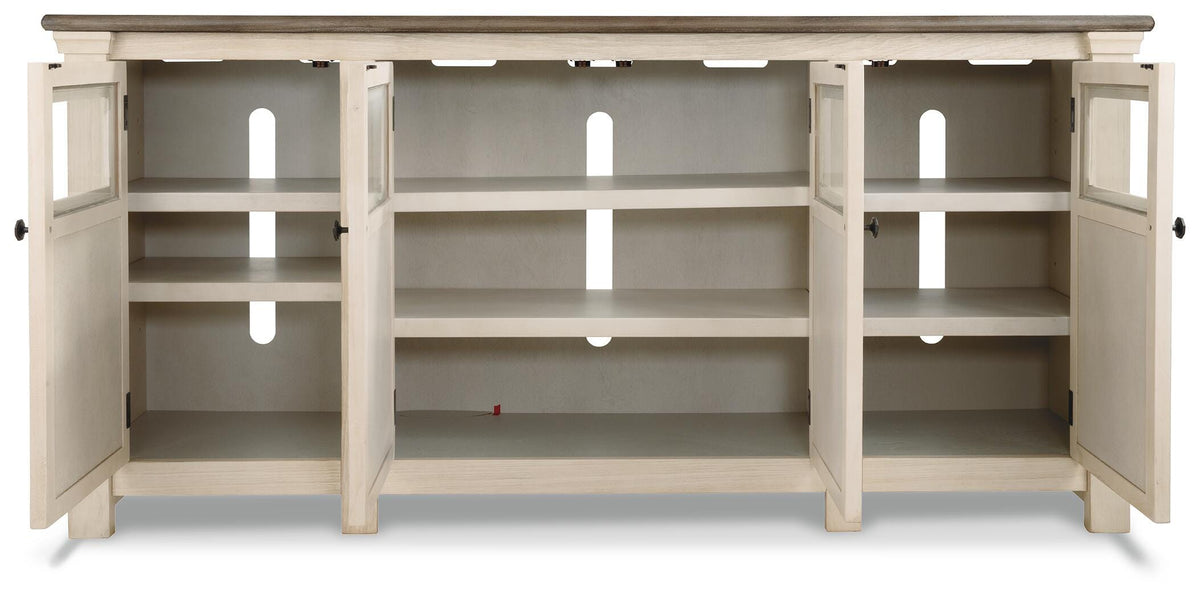 Bolanburg 74" TV Stand in White/Weathered Gray, front view