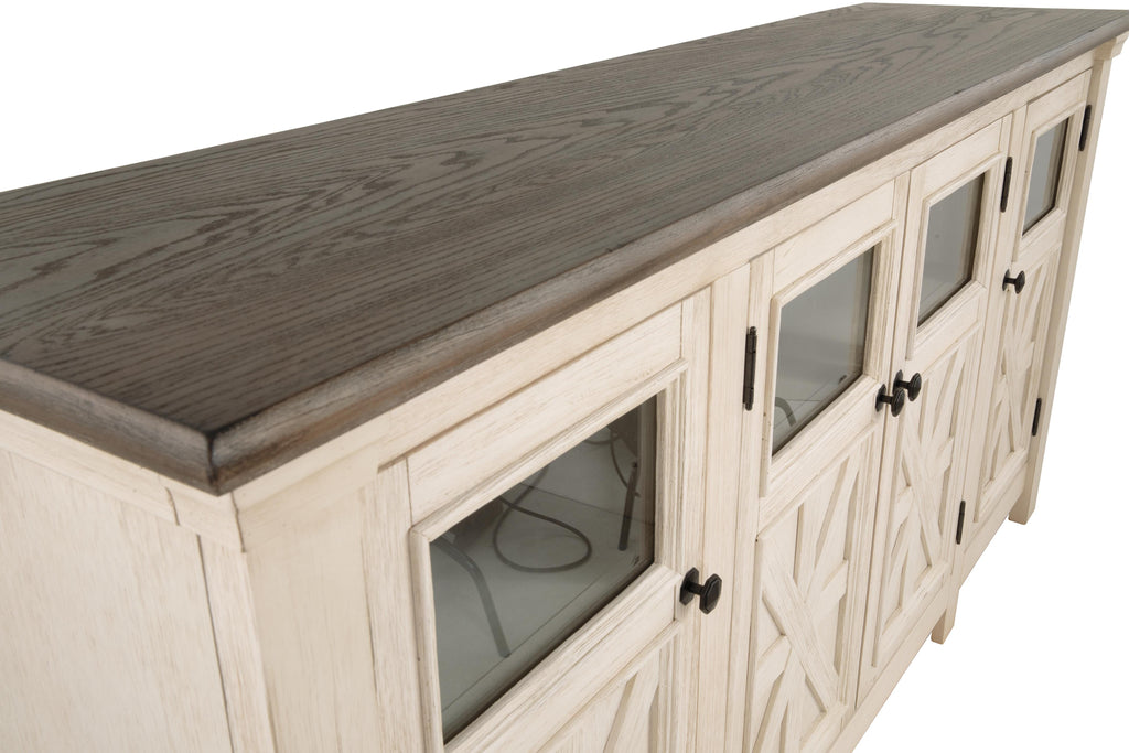 Bolanburg 74" TV Stand in White/Weathered Gray, top view