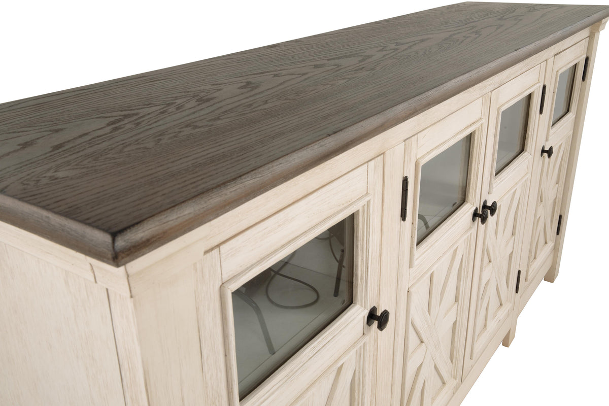 Bolanburg 74" TV Stand in White/Weathered Gray, top view