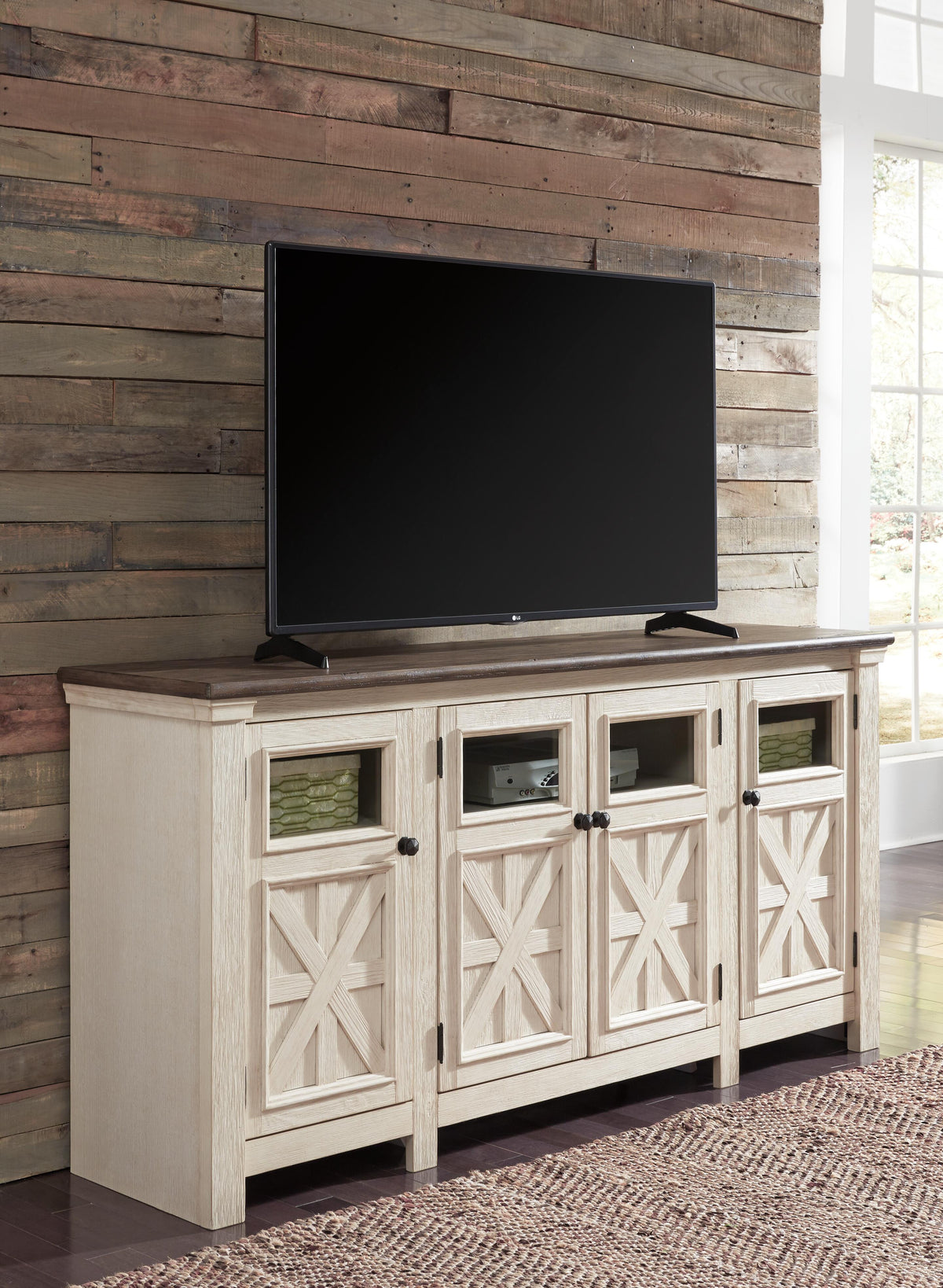 Bolanburg 74" TV Stand in White/Weathered Gray, alternate view 13