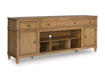 Sharlance 81" TV Stand in Light Brown, closed view