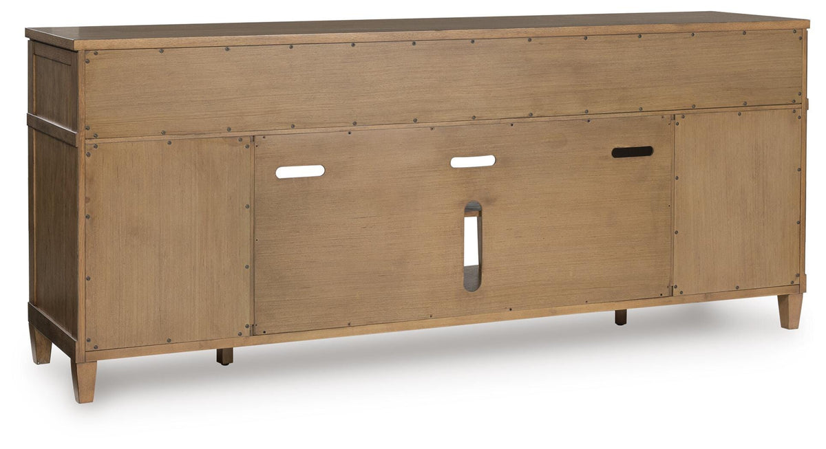 Sharlance 81" TV Stand in Light Brown, back view