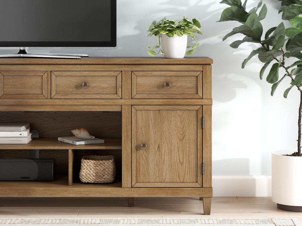 Sharlance 81" TV Stand in Light Brown, lifestyle view
