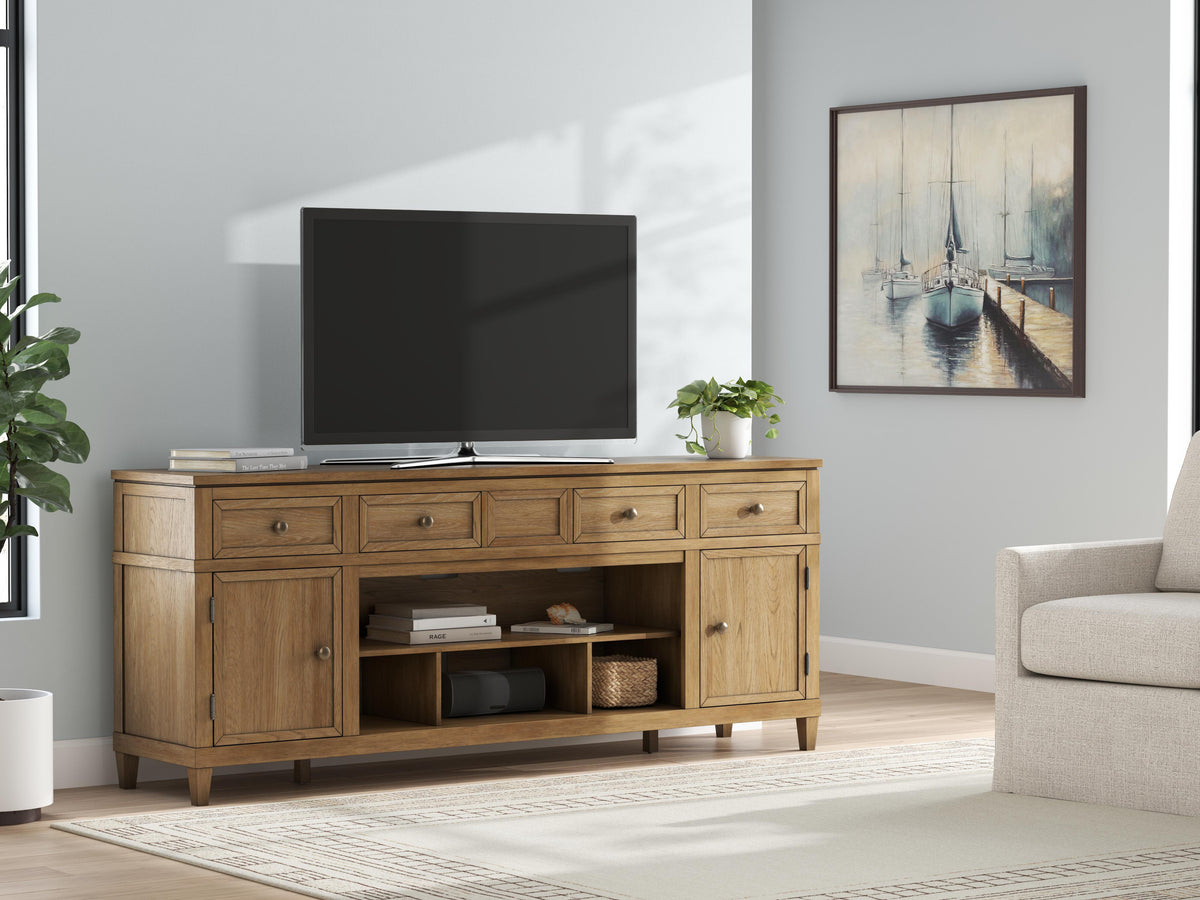 Sharlance 81" TV Stand in Light Brown, alternate view 9