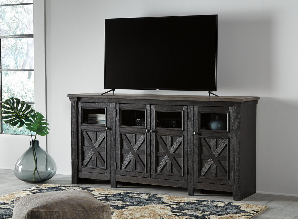Tyler Creek 74" TV Stand in Black/Gray, alternate view 3