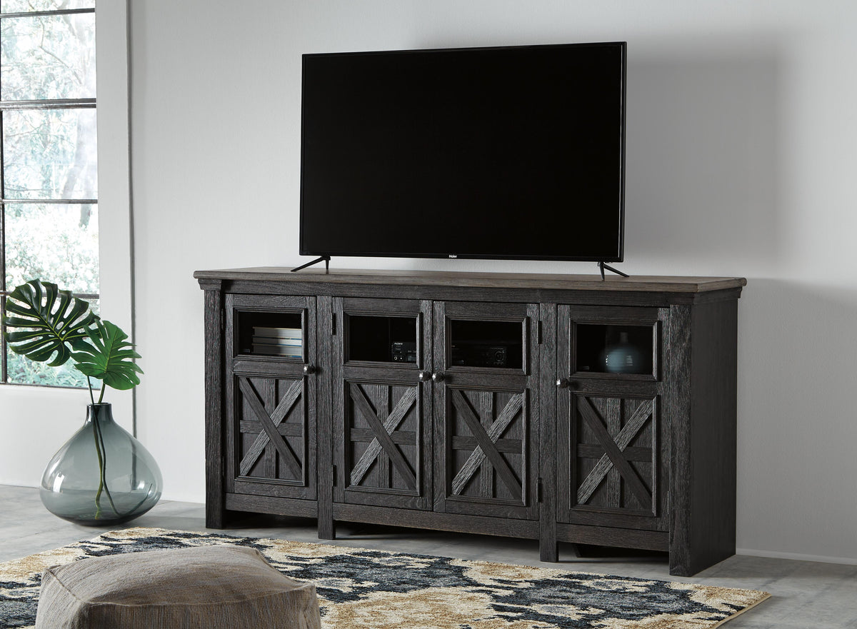 Tyler Creek 74" TV Stand in Black/Gray, alternate view 3